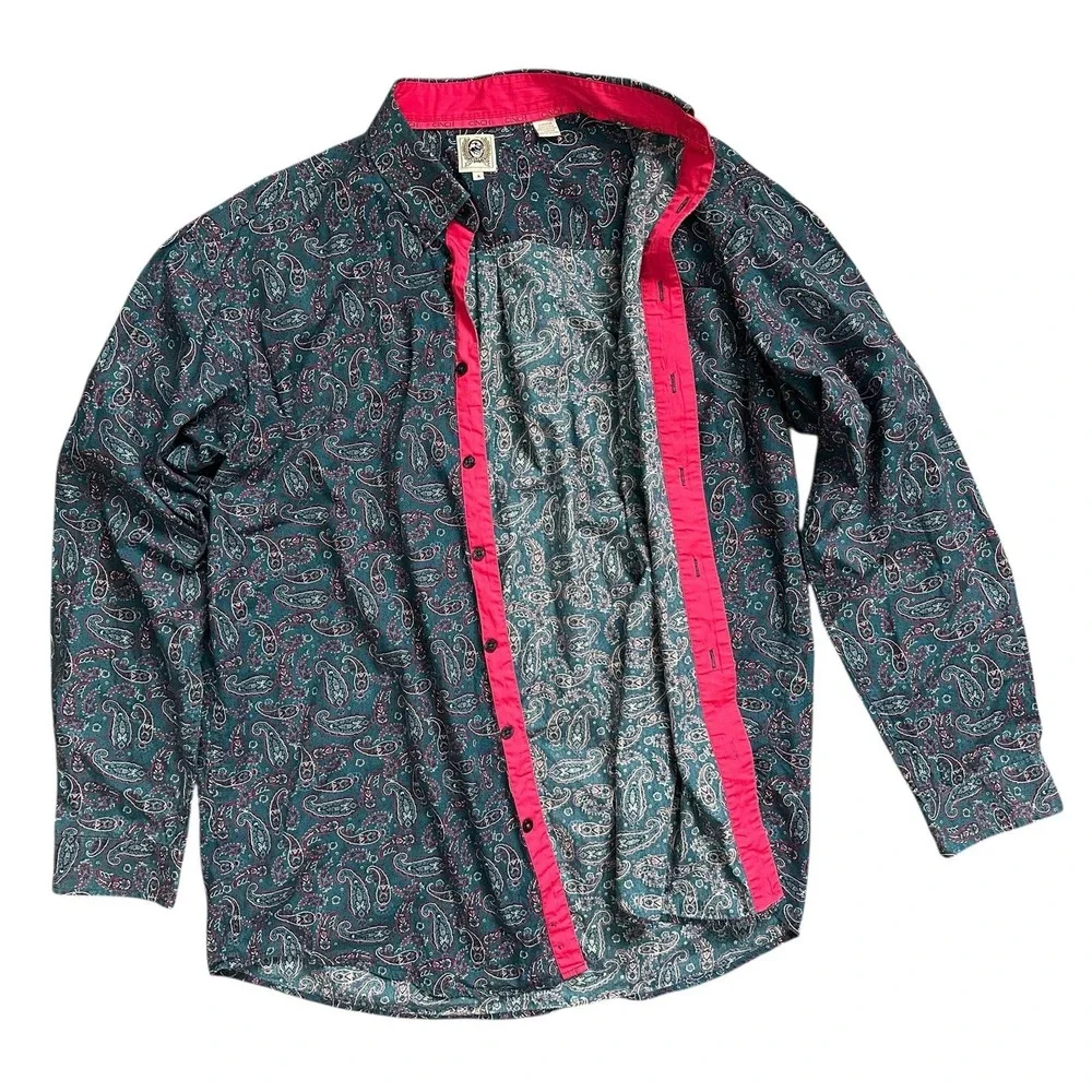 Cinch‎ Cotton Paisley Western Casual Button-Down Multicolor Blue Pink Shirt Sz L - Picture 2 of 9